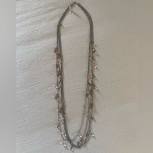 Loft Silver Multi-Strand Fashion Necklace with Pale Pink and Clear Crystals